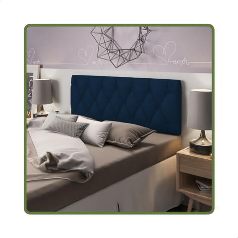 Cabeceira Almofadada para Cama Box Suspensa Paris 1,40 X 55 Azul Suede