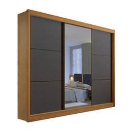 Guarda-Roupa Casal com Espelho New Dallas 03 Portas D'Doro Móveis - Cinamomo Grafite D'Doro Móveis - 1