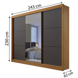 Guarda-Roupa Casal com Espelho New Dallas 03 Portas D'Doro Móveis - Cinamomo Grafite D'Doro Móveis - 2