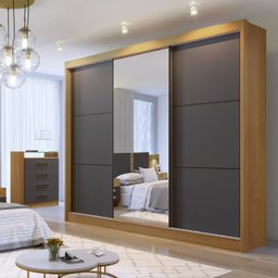 Guarda-Roupa Casal com Espelho New Dallas 03 Portas D'Doro Móveis - Cinamomo Grafite D'Doro Móveis - 3