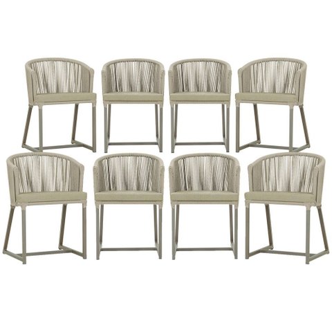 8 Cadeiras de Jantar Área Noronha em Alumínio com Pintura Fendi Corda Náutica Estofado 7 Trama Origi