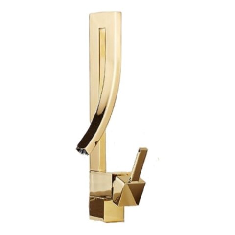 Torneira Banheiro Bico Curvo Design Criativo Dourada 35cm
