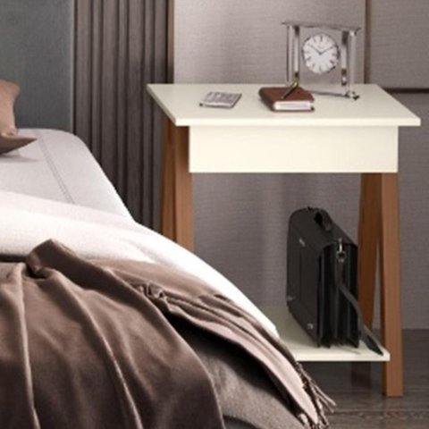 Mesa de Cabeceira Nexa 1 Gaveta MDF MDP Brilhante Off White Oft Móveis