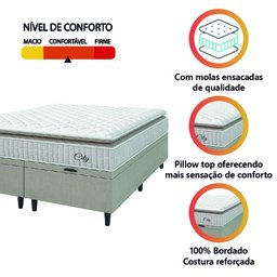 Cama Box Colchão Baú Casal Queen Molas Ensacadas City Pillow Top 158x198x64cm Branco / Bege Hellen - 6