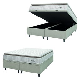 Cama Box Colchão Baú Casal Queen Molas Ensacadas City Pillow Top 158x198x64cm Branco / Bege Hellen - 3