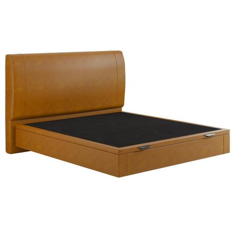 Cama Queen Baú Flutuante com Cabeceira 160cm Spazio S04 Couríssimo Caramelo - Lyam Decor