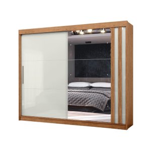 Guarda Roupa Seul 2 Pts Espelho 100% Mdf Freijó Off White
