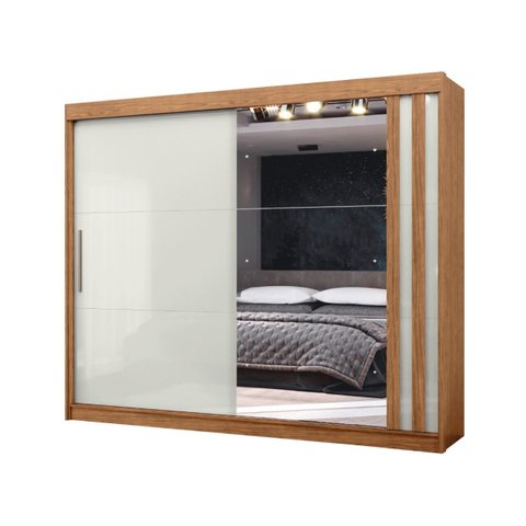 Guarda Roupa Seul 2 Pts Espelho 100% Mdf Freijó Off White