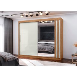 Guarda Roupa Seul 2 Pts Espelho 100% Mdf Freijó Off White - 3