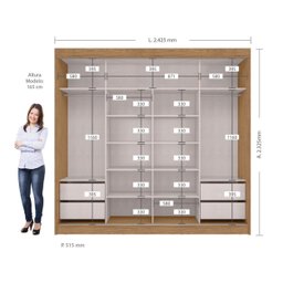 Guarda Roupa Seul 2 Pts Espelho 100% Mdf Freijó Off White - 4