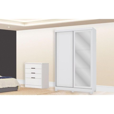 Quarto Completo Juvenil Guarda Roupa 2 Ptas CB2N571 + Cômoda S824 Branco Kappesberg