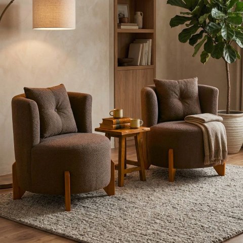 Kit 2 Poltronas Orgânica Curva Luna Boucle Marrom - Montanaris Decor