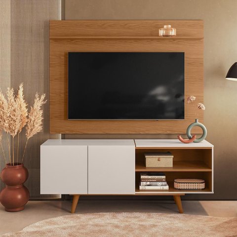 Painel para Tv Maia com Rack Aldan Colibri Móveis Freijó/off White