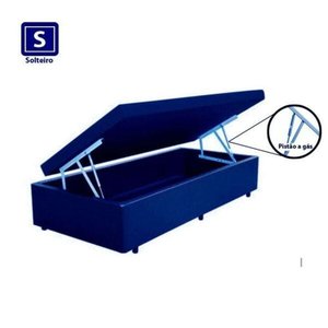 Cama Box Baú Solteiro Sintético Azul 88x188