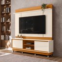 Ver imagem 1 de Home Theater Rack Siena 2 Portas com Kit Rodízios P/ Tv até 75" - Cinamomo/off White Madetec