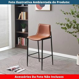 Kit 2 Banquetas Altas Eulália Rivatti 103 Cm (altura) em Pu Marrom com Base em Aço Grafite - 6