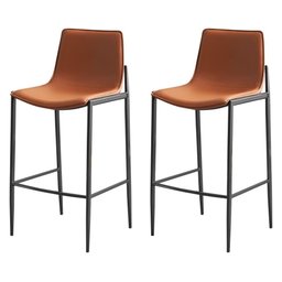 Kit 2 Banquetas Altas Eulália Rivatti 103 Cm (altura) em Pu Marrom com Base em Aço Grafite - 1