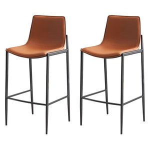 Kit 2 Banquetas Altas Eulália Rivatti 103 Cm (altura) em Pu Marrom com Base em Aço Grafite