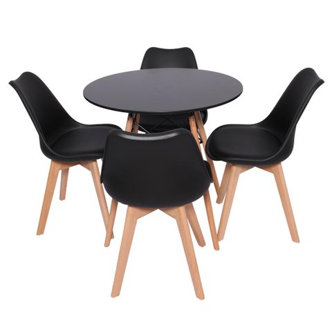 Kit 4 Cadeiras Saarinen Preto + Mesa Redonda 70cm Preto