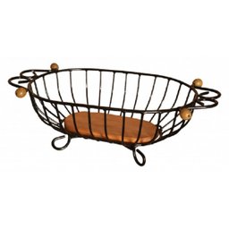 Cesto de frutas oval de ferro e madeira artesanato rústico para cozinhas e áreas externas fruteiras - 1