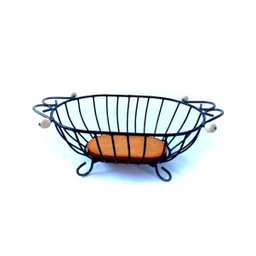Cesto de frutas oval de ferro e madeira artesanato rústico para cozinhas e áreas externas fruteiras - 4