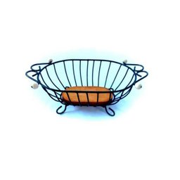 Cesto de frutas oval de ferro e madeira artesanato rústico para cozinhas e áreas externas fruteiras - 2