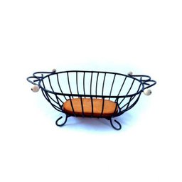 Cesto de frutas oval de ferro e madeira artesanato rústico para cozinhas e áreas externas fruteiras - 3