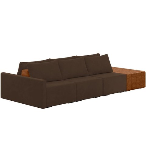 Sofá Ilha Modular para Sala 342cm com Puff Dublin K01 Veludo Marrom Sintético Caramelo - Lyam