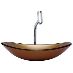Kit Banheiro Cuba Vidro Oval 47 Cm + Torneira Link + Válvula:bronze - 1