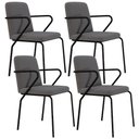 Ver imagem 1 de Kit 04 Cadeiras Estofada para Sala de Jantar com Braço Loft Preto C01 Linho Fendi Cinza - Lyam