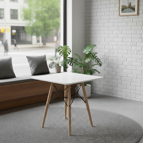 Mesa Eames Eiffel Infantil Madeira Tampo 68cm Quadrado Branco