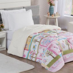 Coberdrom Coruja Doly Solteiro Infantil Sherpa Toque Lã de Carneiro 1 Peça - Rosa - 1