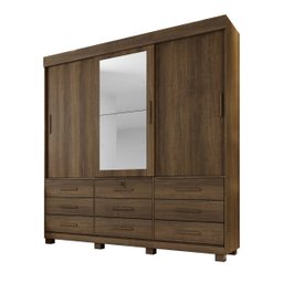 Guarda-Roupas Londres 3 Portas 9 Gavetas com Espelho Benetil Imbuia - 1
