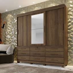 Guarda-Roupas Londres 3 Portas 9 Gavetas com Espelho Benetil Imbuia - 4