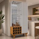 Ver imagem 3 de Cristaleira para Sala de Jantar com Adega 2 Portas Vidro Ripada Toscânia B02 Off White Naturalle -