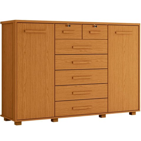 Cômoda Sapateira 2 Portas 7 Gavetas com Chave Riviera A04 Cinamomo - Lyam Decor