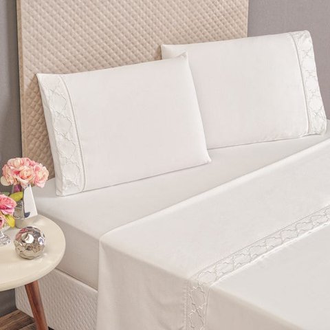 Jogo Cama Lençol Santoro Queen Micropercal 300 Fios 4 Peças - Branco