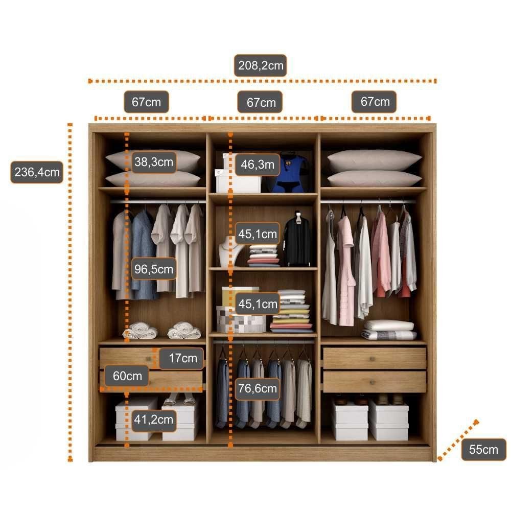 Guarda-roupa Casal 3 Portas 4 Gavetas Medelim Novo Horizonte Cor:cumaru - 2