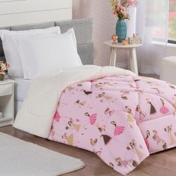 Coberdrom Menininhas Solteiro Infantil Sherpa Toque Lã de Carneiro 1 Peça - Rosa - 1