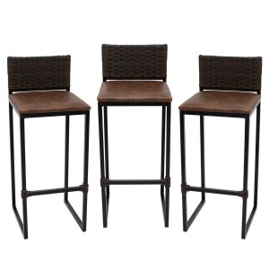 Kit 3 Bancos Quadrado Junco Argila para Bancada Alta Cozinha Área Gourmet Bistrô Piscina Bar