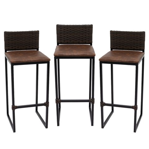 Kit 3 Bancos Quadrado Junco Argila para Bancada Alta Cozinha Área Gourmet Bistrô Piscina Bar