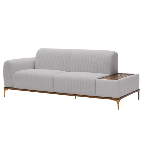 Sofá Molino 3 Lugares 210cm C/mesa Auxiliar Esquerdo Pés Ouro.f Bouclé Cinza Claro - Nexta Casa