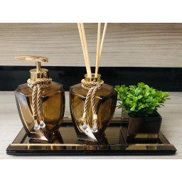 Kit Banheiro Lavabo Bronze Âmbar Gold Vaso Difusor Sabonete - 1