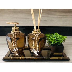 Kit Banheiro Lavabo Bronze Âmbar Gold Vaso Difusor Sabonete