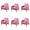 Ver imagem 1 de Kit 6 Poltronas Decorativa Florença Pés em Madeira Maciça Estofado Veludo - Rosa