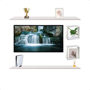 Rack Suspenso 2 Prateleiras + 2 Nichos Quadrado 30x30 100% Mdf Branco para Sala Quarto