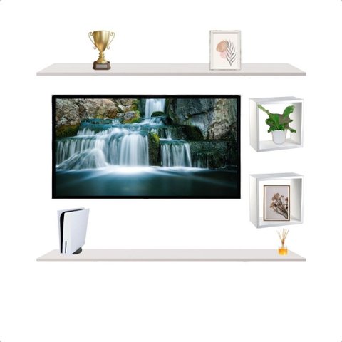 Rack Suspenso 2 Prateleiras + 2 Nichos Quadrado 30x30 100% Mdf Branco para Sala Quarto