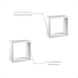 Rack Suspenso 2 Prateleiras + 2 Nichos Quadrado 30x30 100% Mdf Branco para Sala Quarto - 2