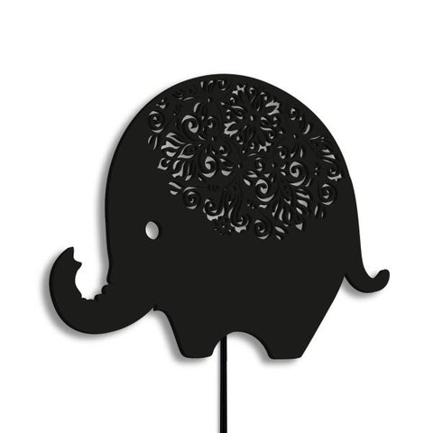 Luminária Abajur Parede Elefante Madeira G9 30cm Decoração:Preto