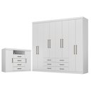 Ver imagem 1 de Guarda Roupa Casal 8 Portas 6 Gavetas Master e Cômoda Havana Master Branco Brilho - Santos Andirá
